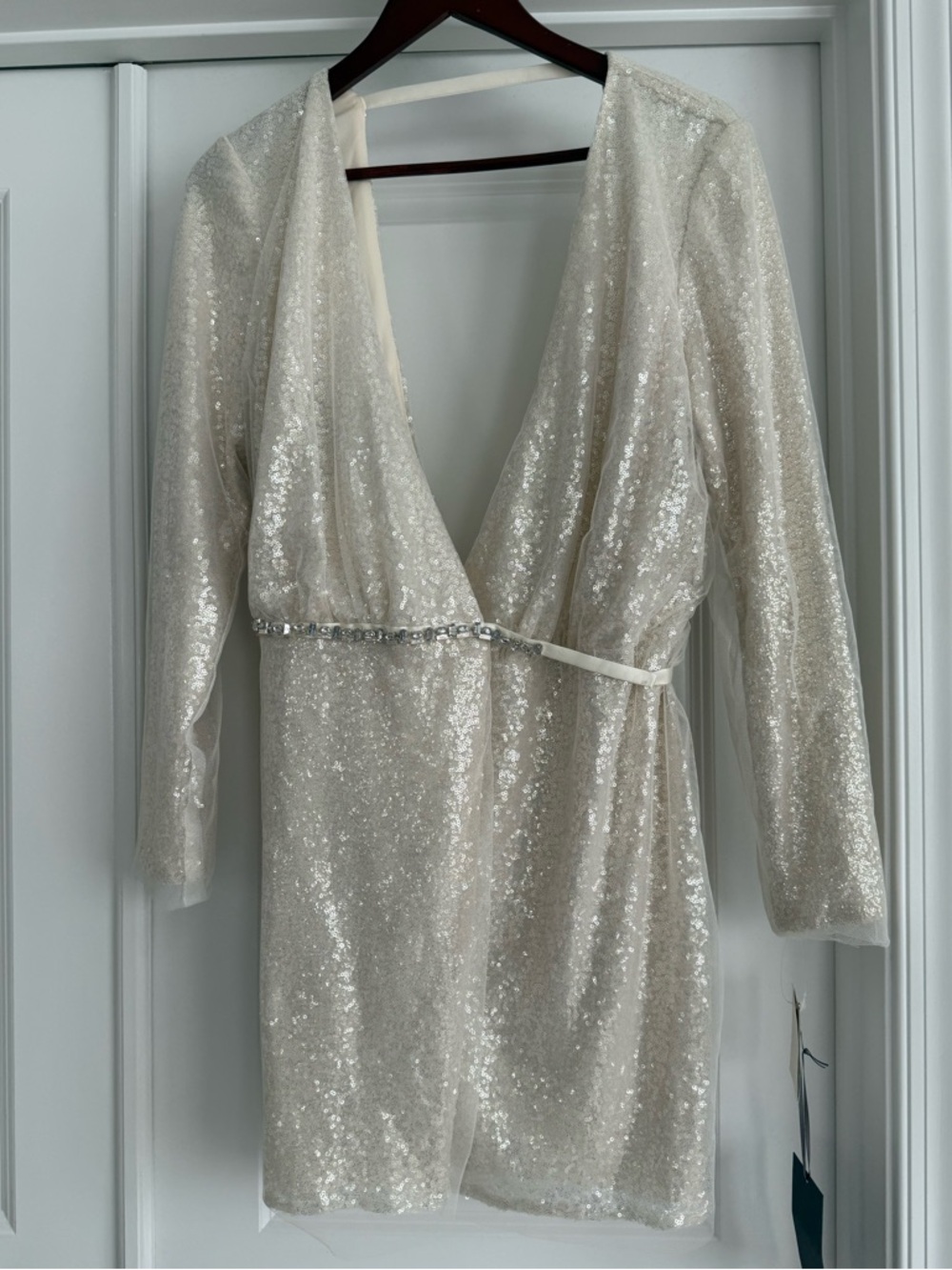 NWT Vera Wang White Sequin Wrap Mini Dress